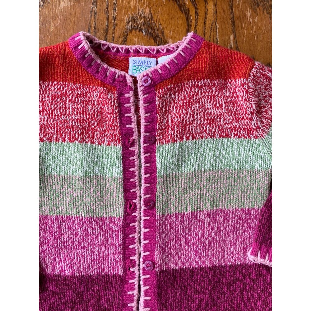 Vintage Toddler Girls Striped Cardigan Sweater Simply Basic 1990s Size 3T - Picture 2 of 9